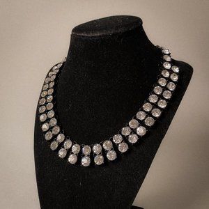 Chico's Large Chunky Black Metal Rhinestone Bling Bib Collar Statement Necklace